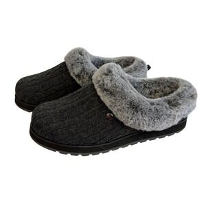 New BOBS Skechers Keepsakes Ice Angel‎ Charcoal Cable Knit Slippers Womens 7.5